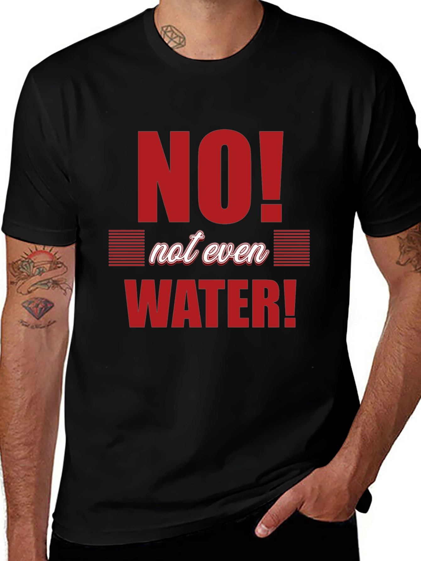 No Water T-Shirt - Black Crew Neck Graphic Tee