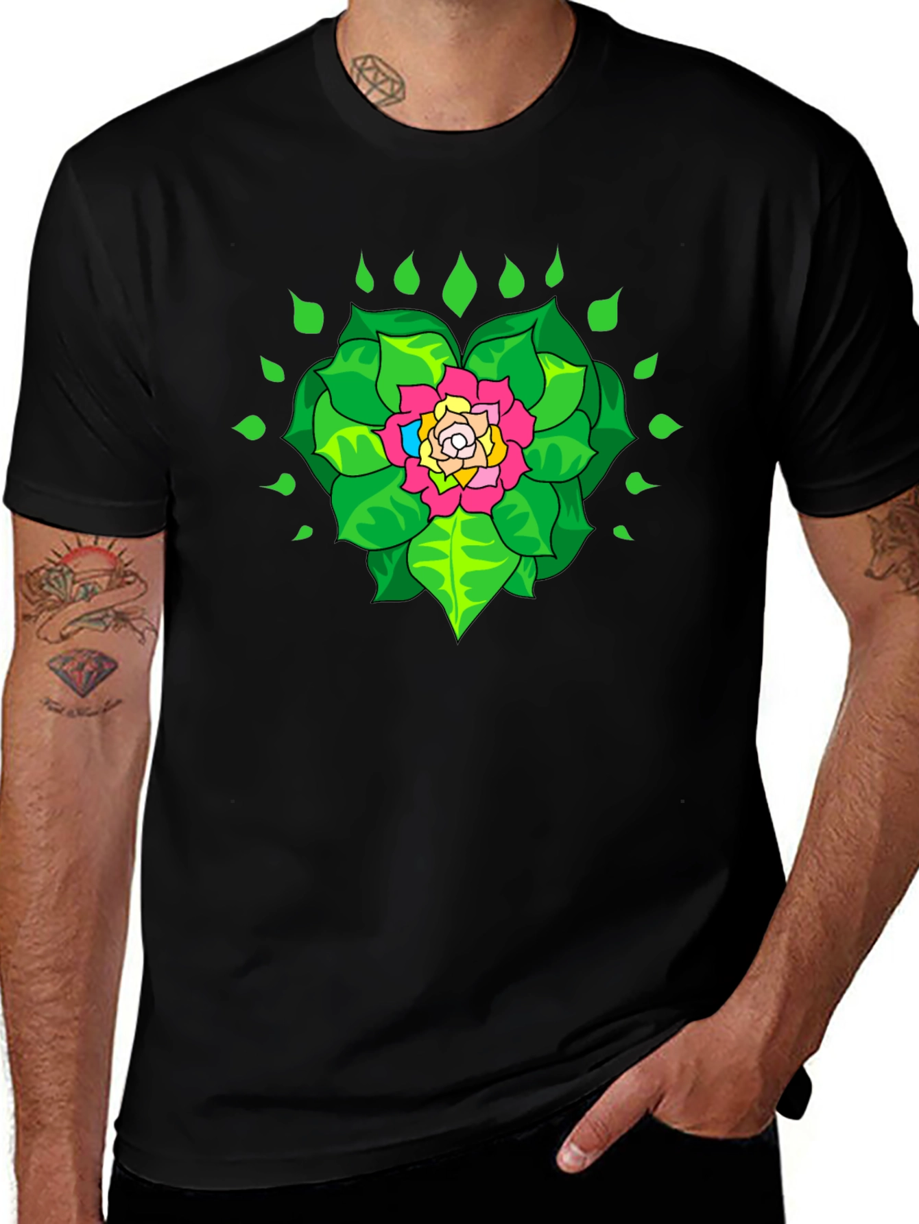Floral Mandala Graphic Black T-Shirt