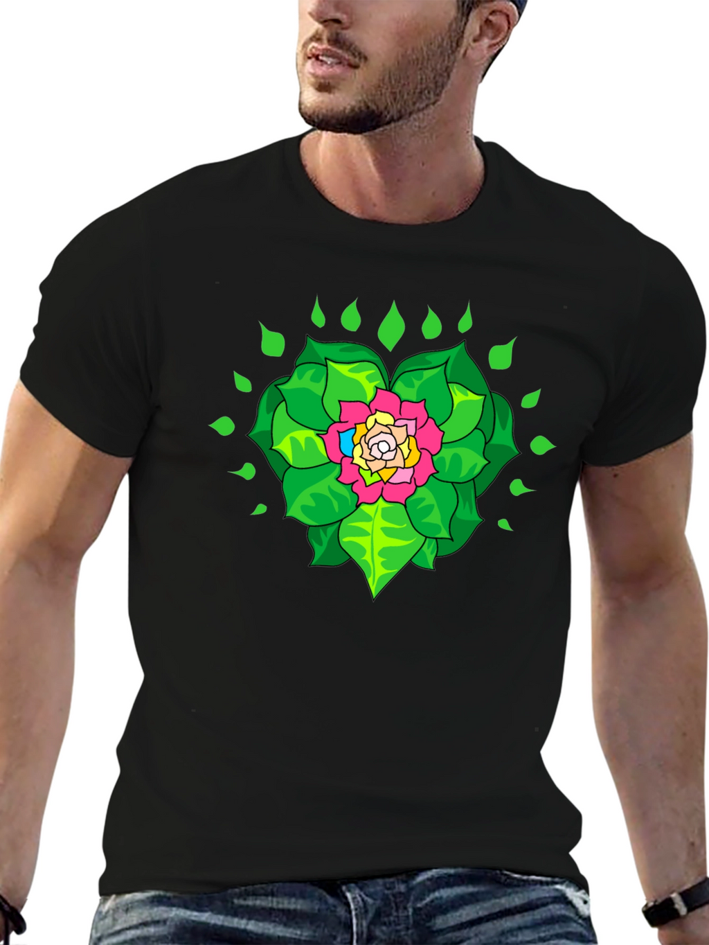 Floral Mandala Graphic Black T-Shirt