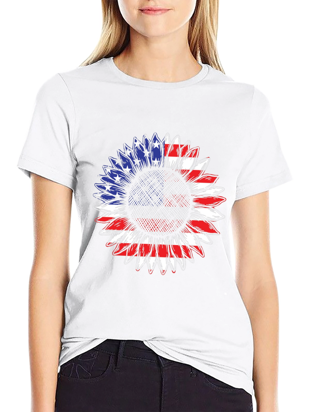 American Flag Sunflower T-Shirt - Patriotic Design