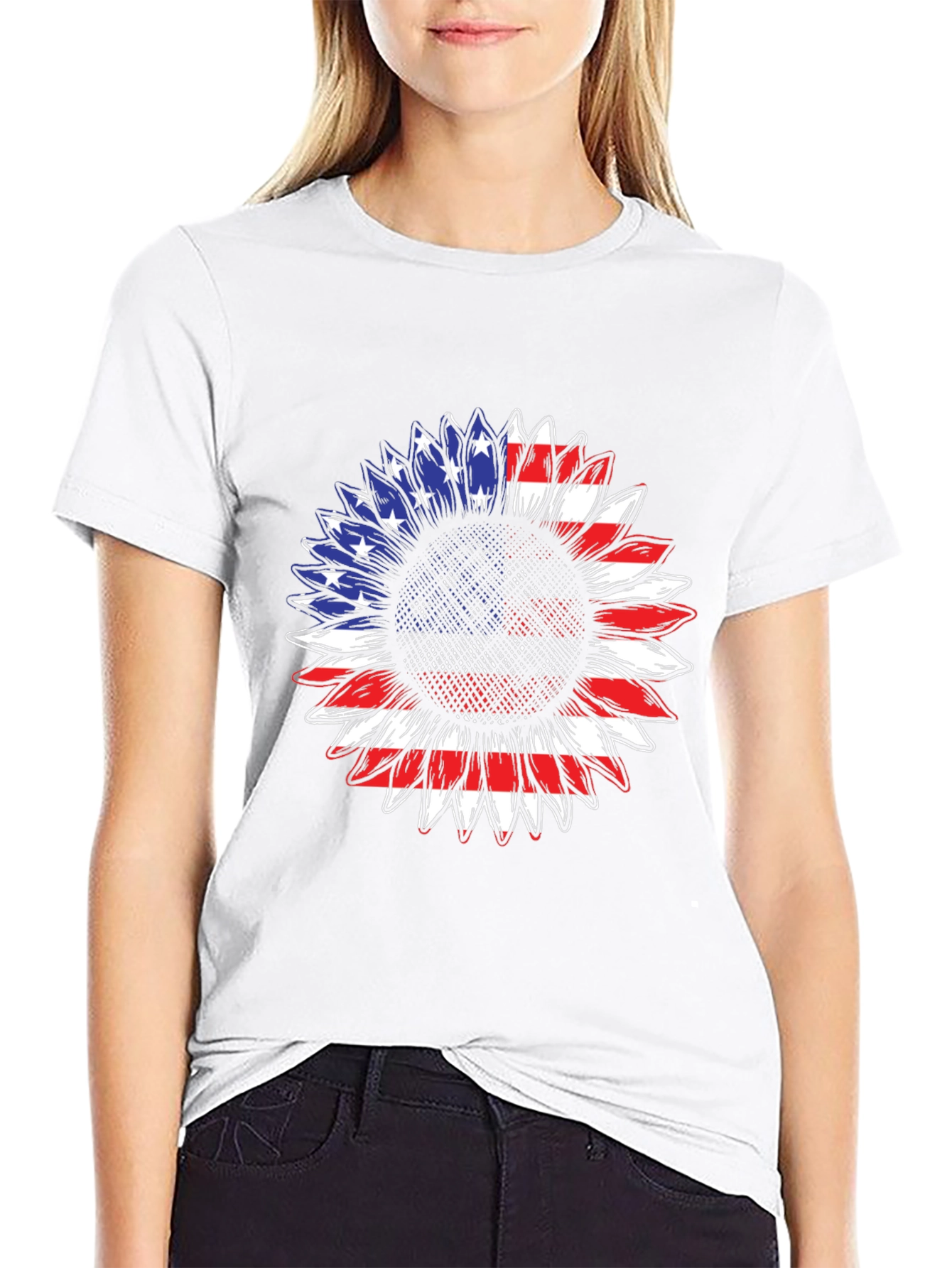 American Flag Sunflower T-Shirt - Patriotic Design