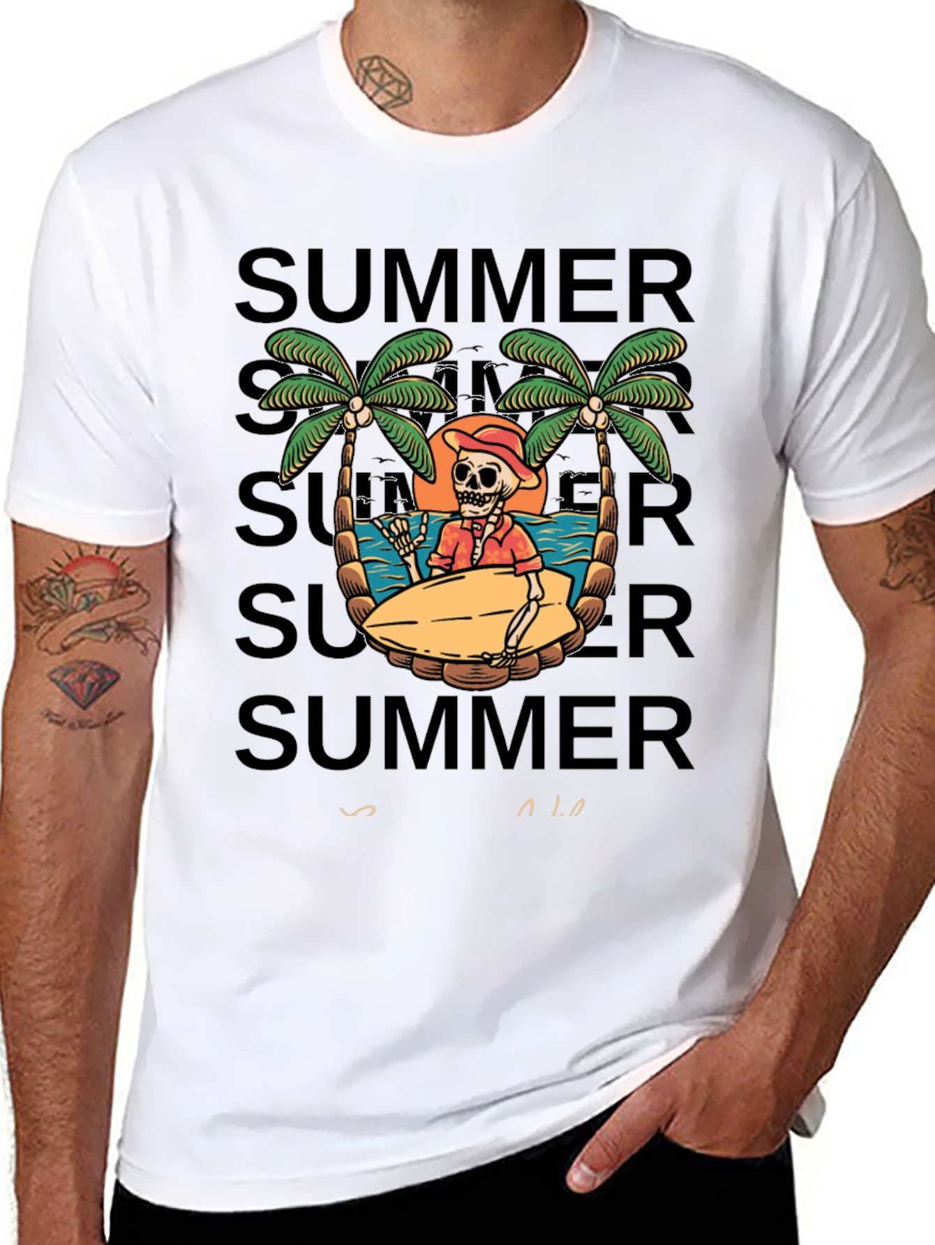 Summer Skeleton Surf T-Shirt - Beach Vibes