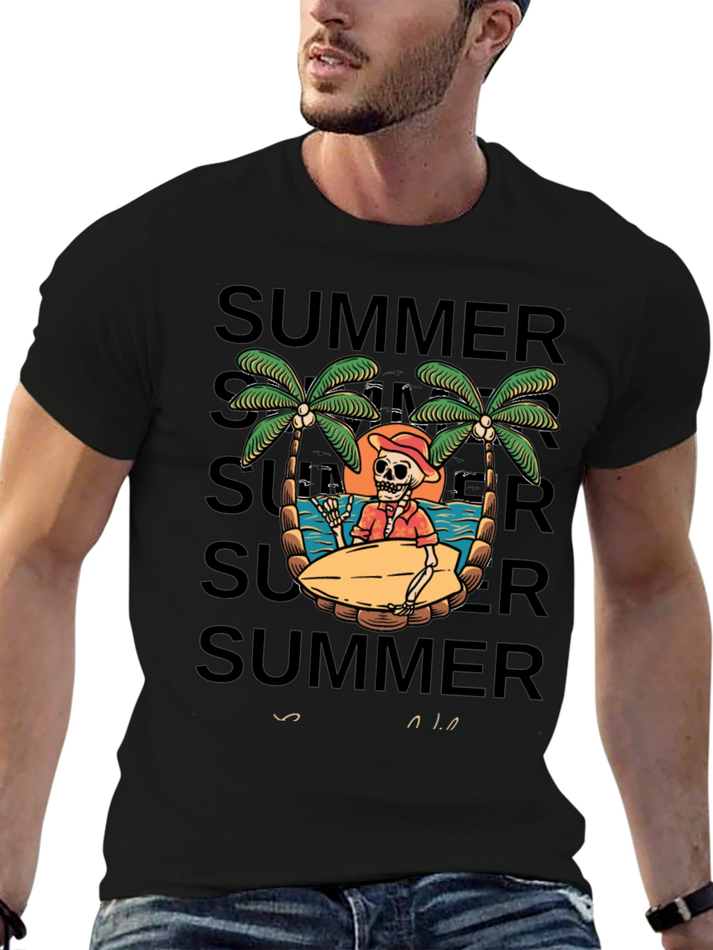 Summer Skeleton Surf T-Shirt - Beach Vibes