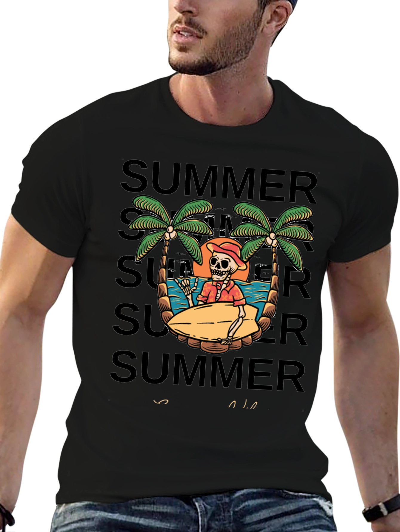 Summer Skeleton Surf T-Shirt - Beach Vibes