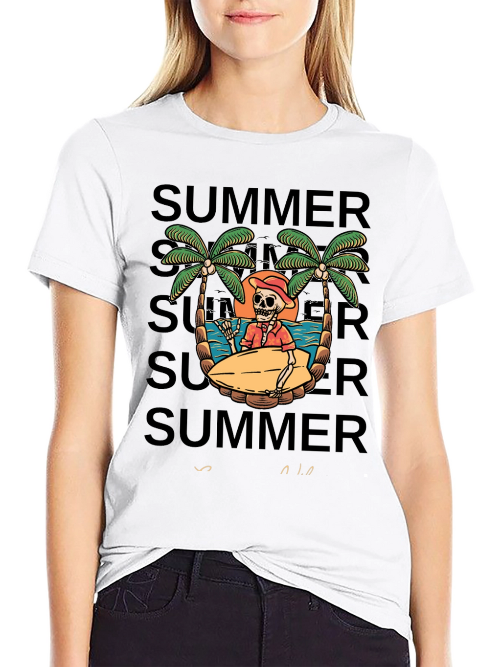 Summer Skeleton Surf T-Shirt - Beach Vibes