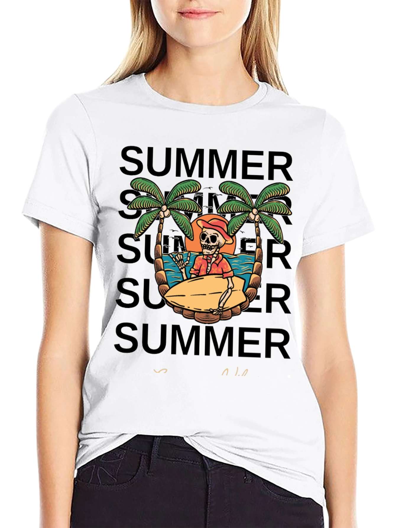 Summer Skeleton Surf T-Shirt - Beach Vibes