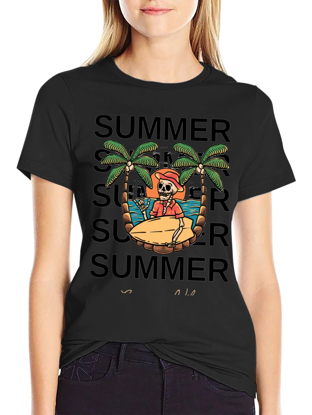 Summer Skeleton Surf T-Shirt - Beach Vibes
