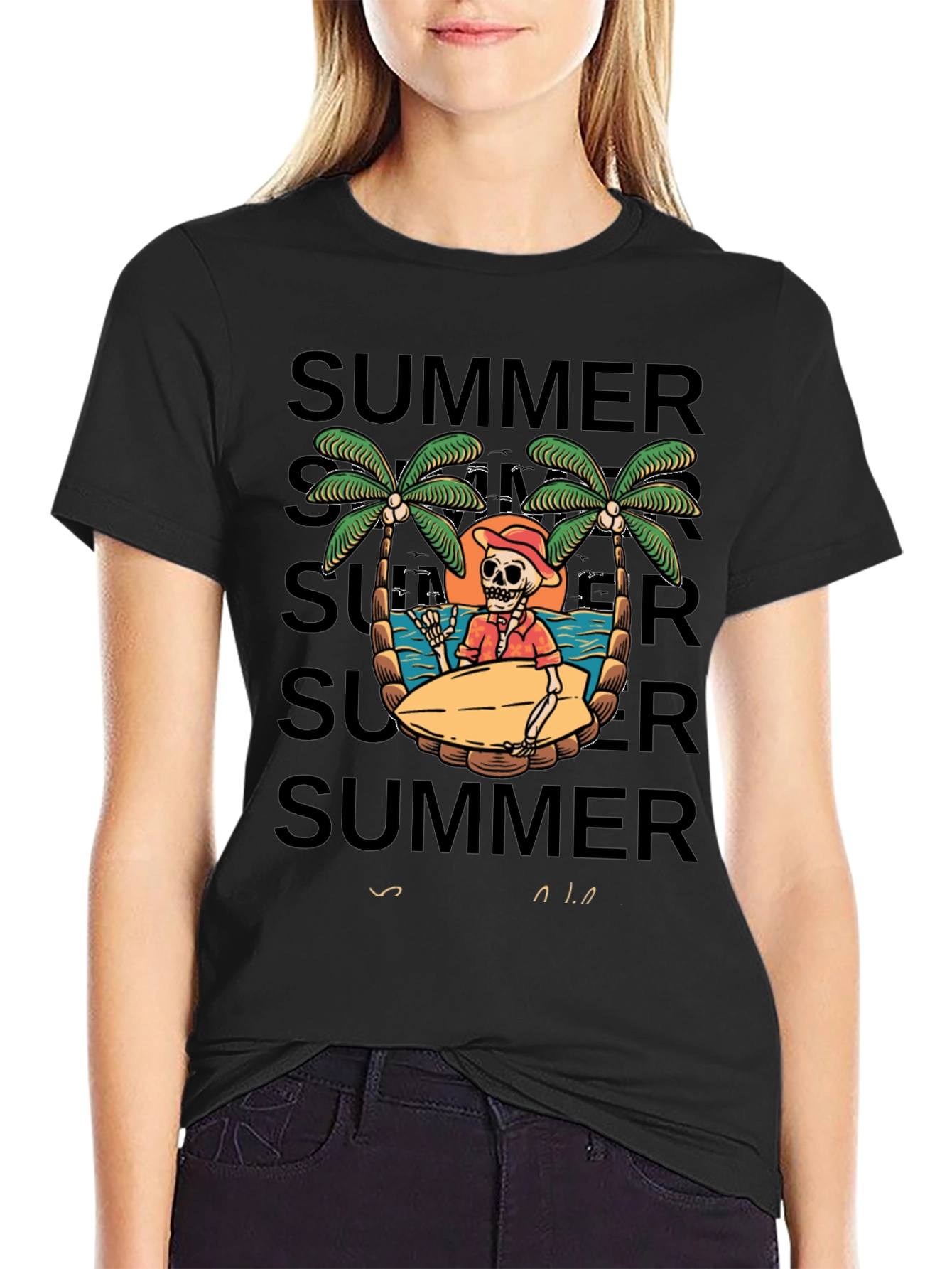 Summer Skeleton Surf T-Shirt - Beach Vibes
