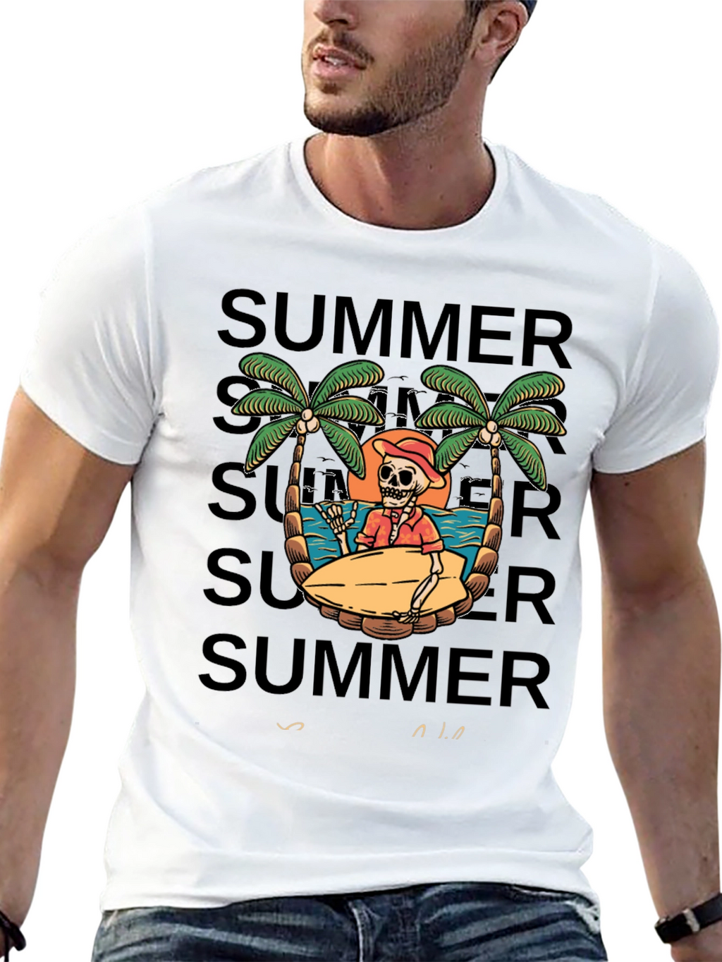 Summer Skeleton Surf T-Shirt - Beach Vibes