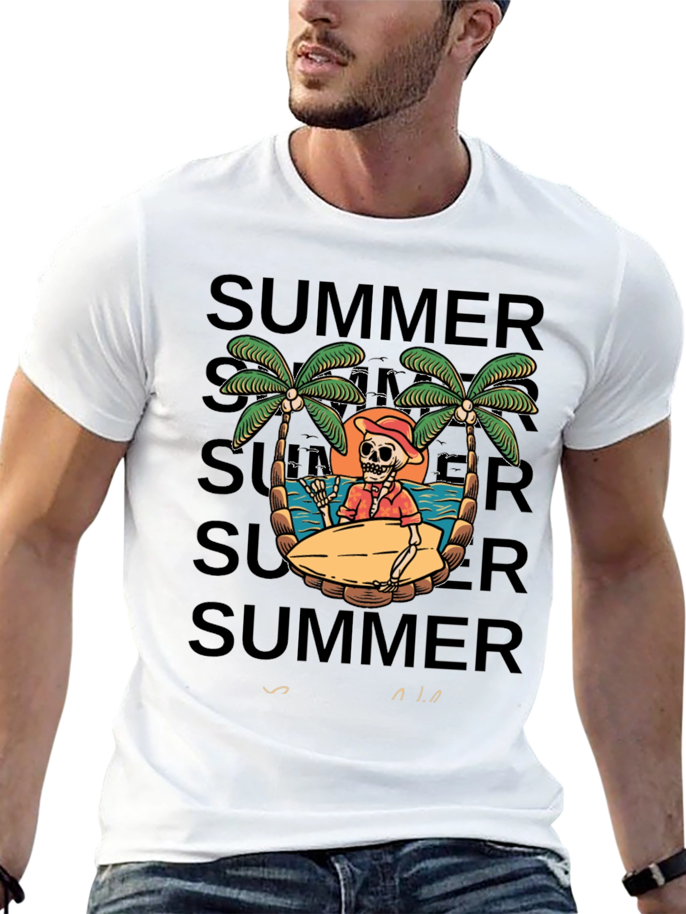 Summer Skeleton Surf T-Shirt - Beach Vibes
