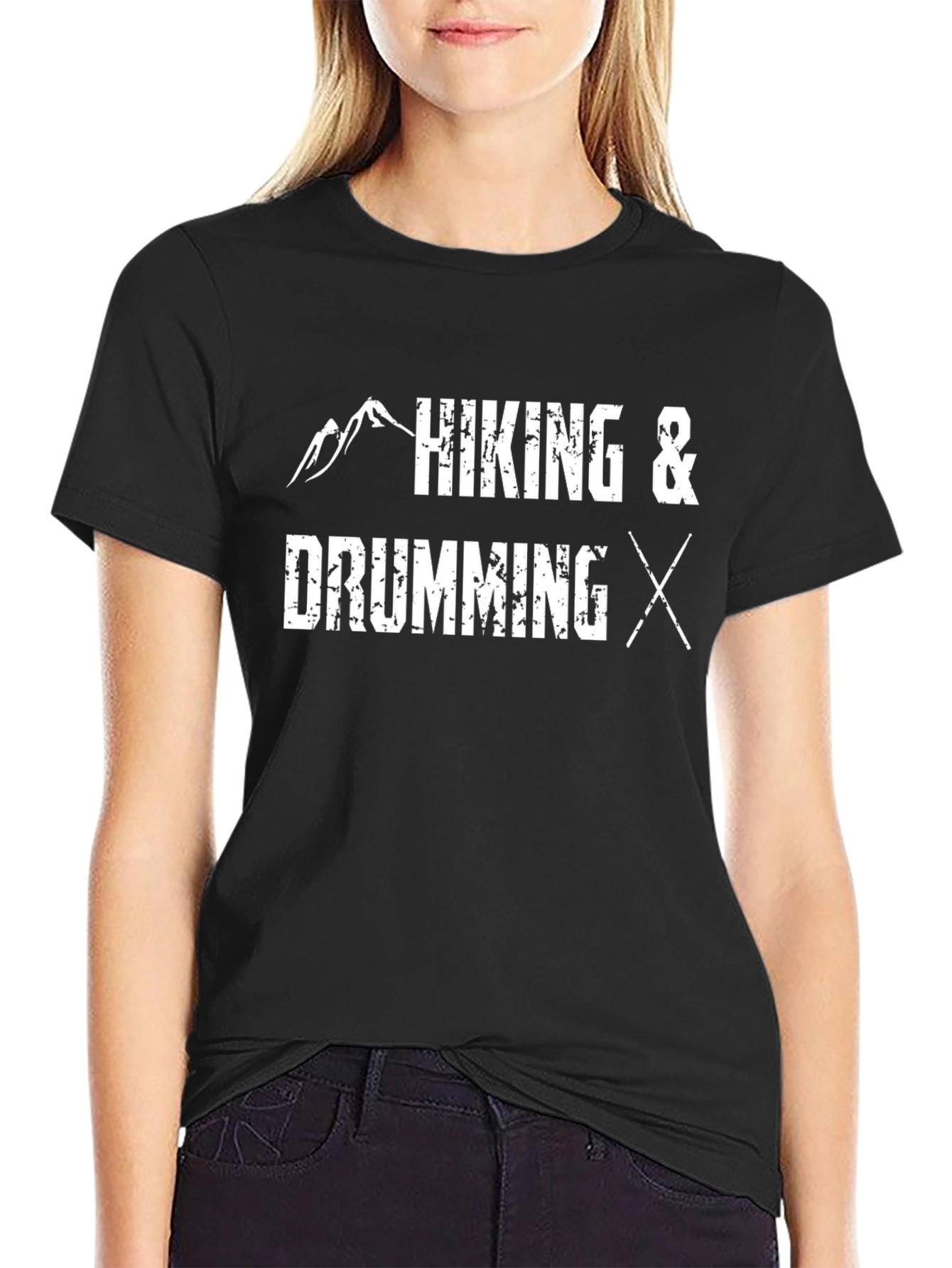 Hiking & Drumming T-Shirt - Black Cotton Blend