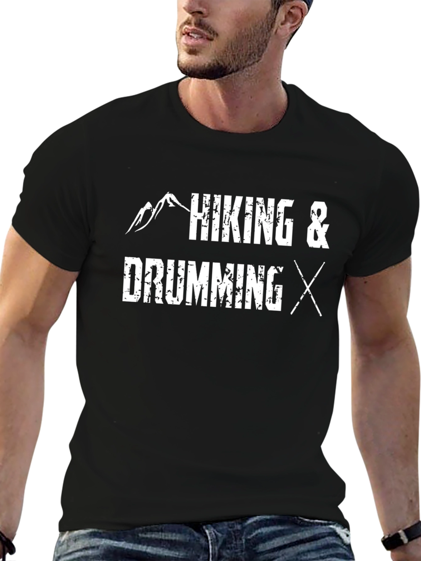 Hiking & Drumming T-Shirt - Black Cotton Blend