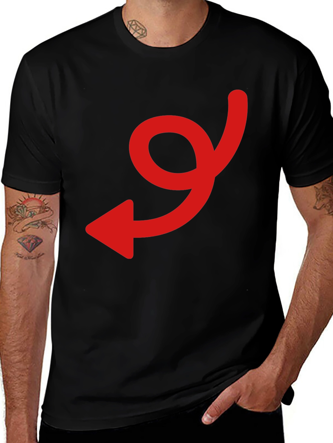 Black Tee with Red Arrow Graphic