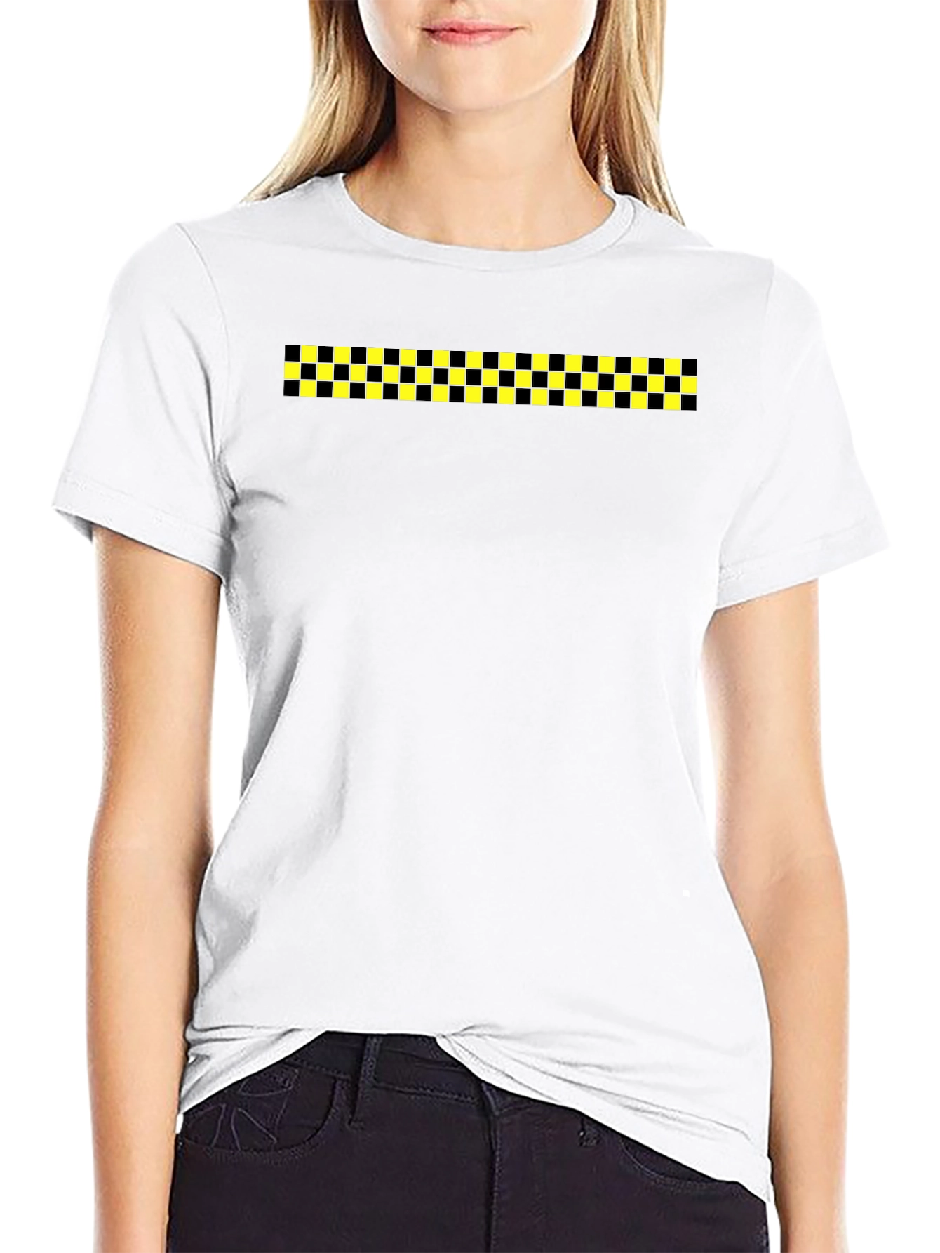 Black Tee with Checkered Stripe