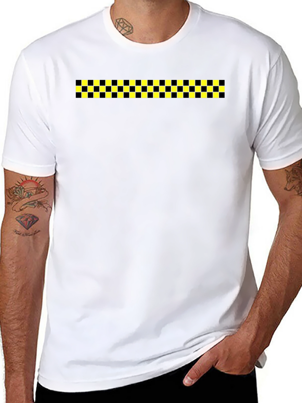 Black Tee with Checkered Stripe