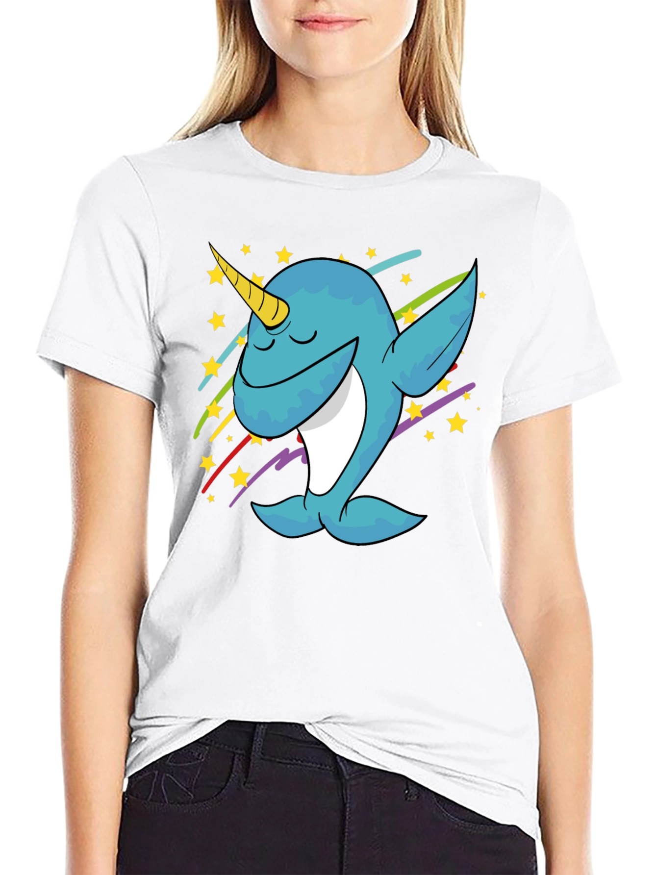 Dabbing Narwhal Graphic Tee - Trendy Black T-Shirt