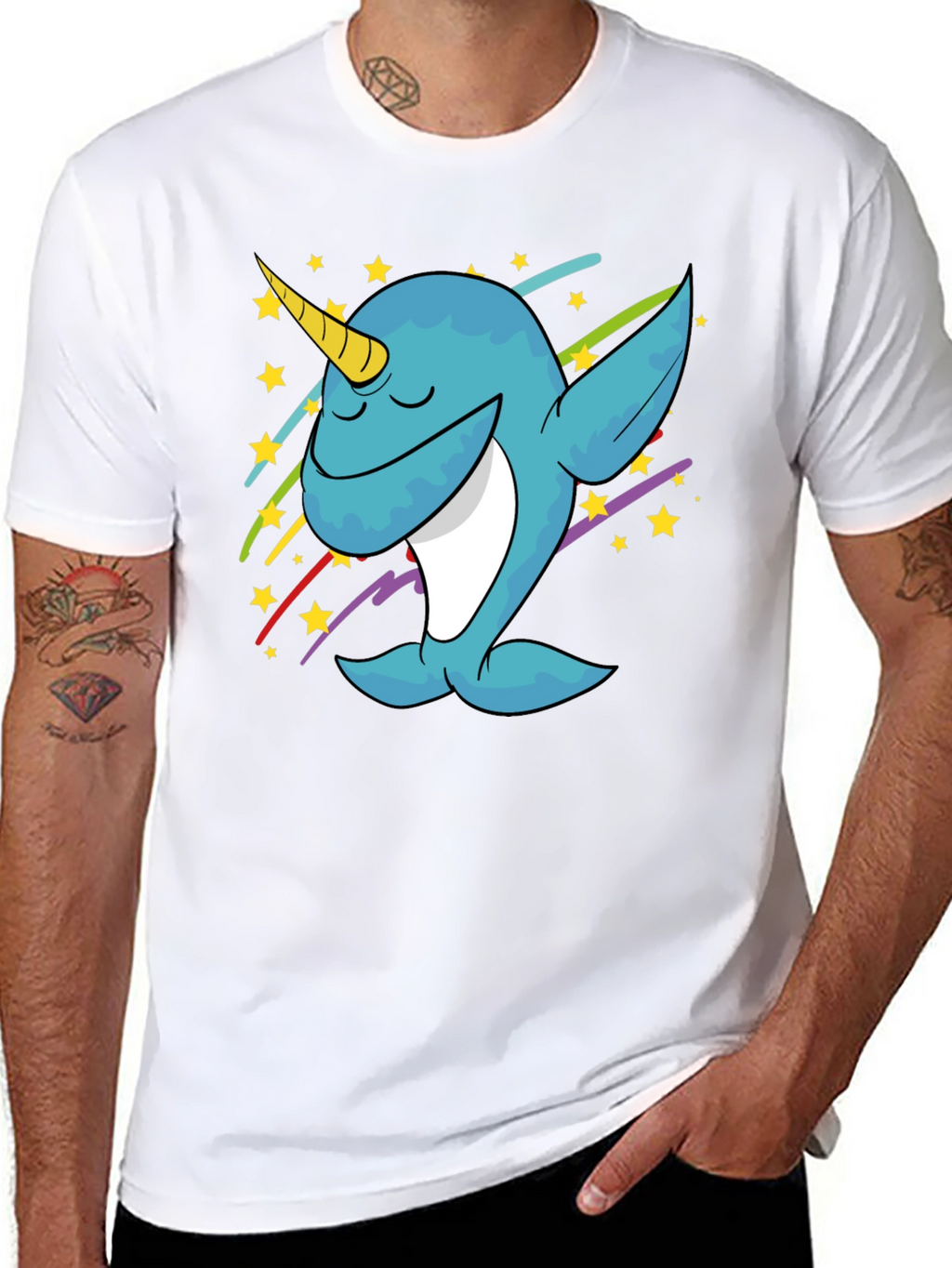 Dabbing Narwhal Graphic Tee - Trendy Black T-Shirt