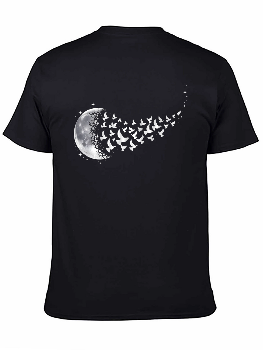 Moon and Birds Graphic Black T-Shirt