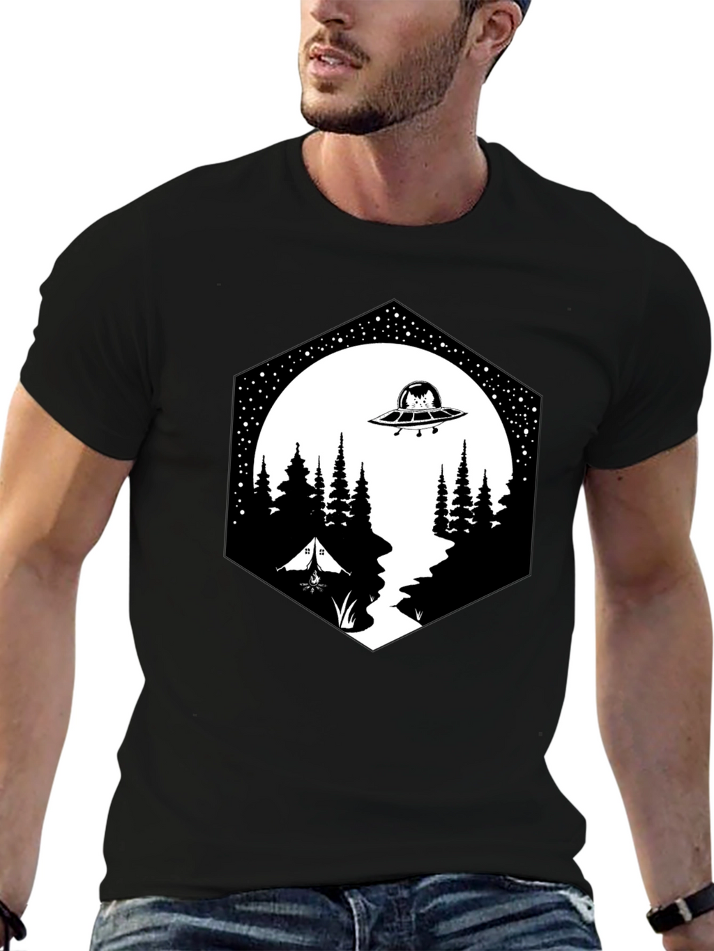 Alien Abduction Camping Graphic Tee