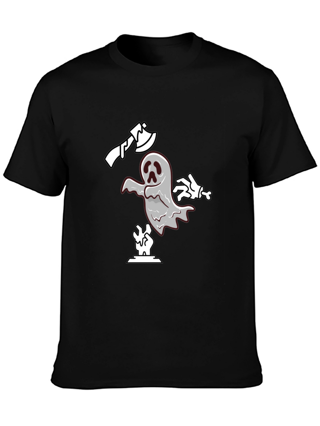 Spooky Ghost Graphic Tee - Black Cotton T-Shirt