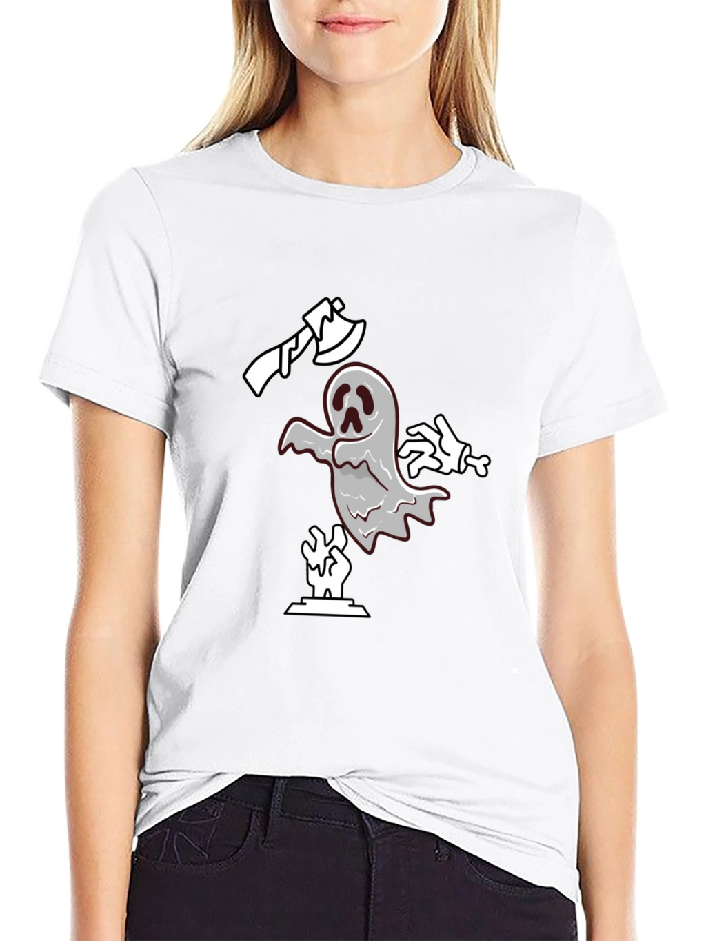 Spooky Ghost Graphic Tee - Black Cotton T-Shirt