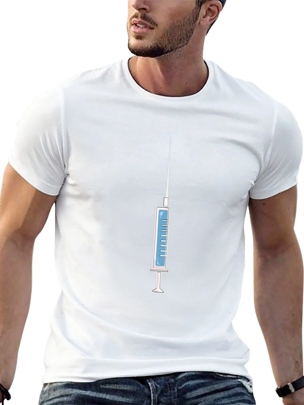 Syringe Graphic Tee - Novelty Design Black Cotton Shirt