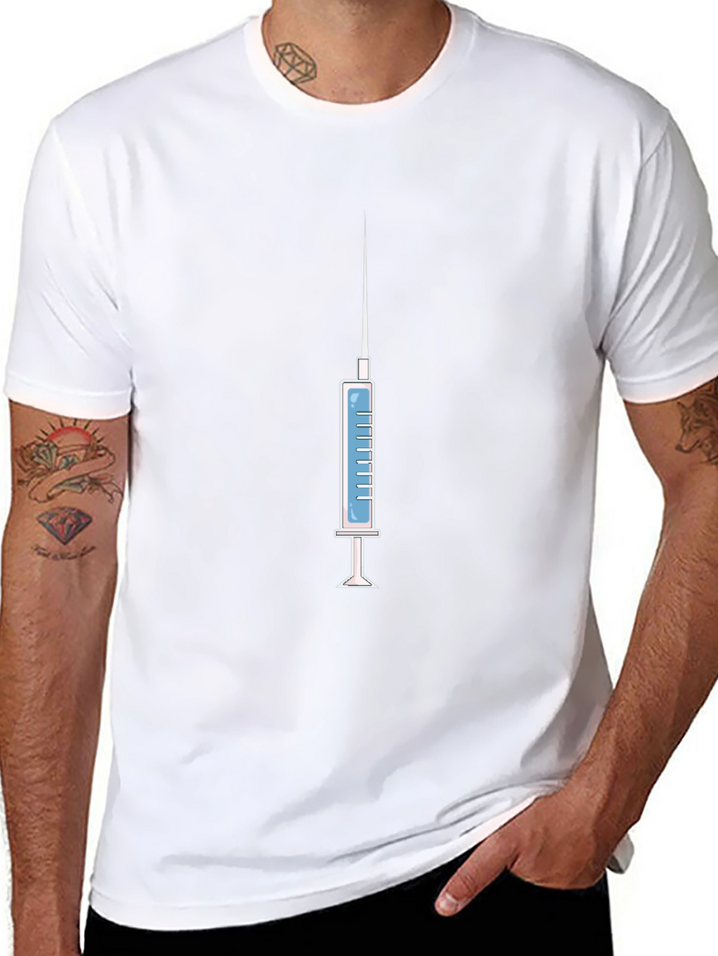 Syringe Graphic Tee - Novelty Design Black Cotton Shirt