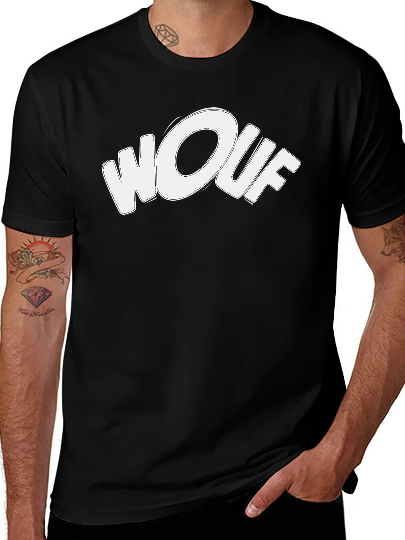 Wouf Graphic Tee - Stylish Black Cotton T-Shirt