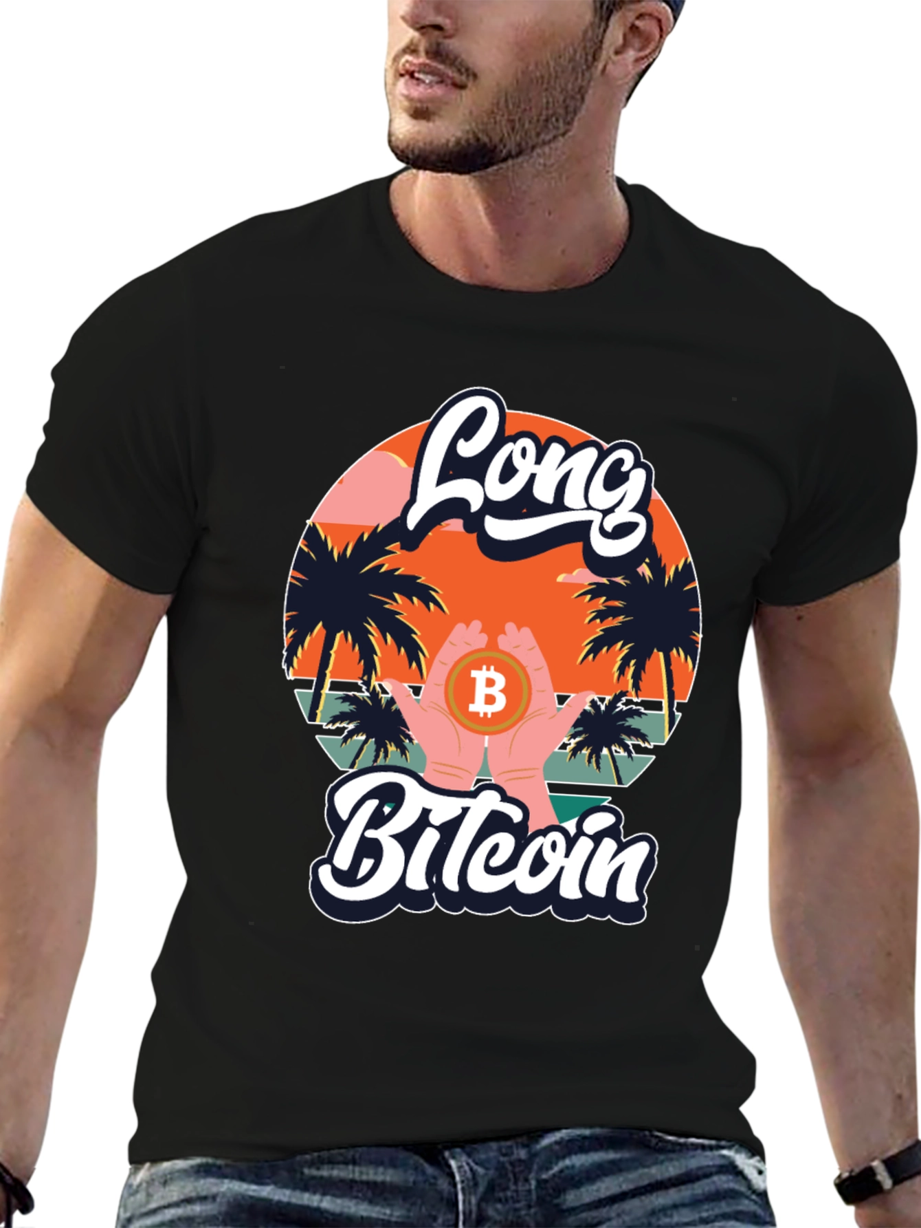Long Bitcoin T-Shirt Crypto Design