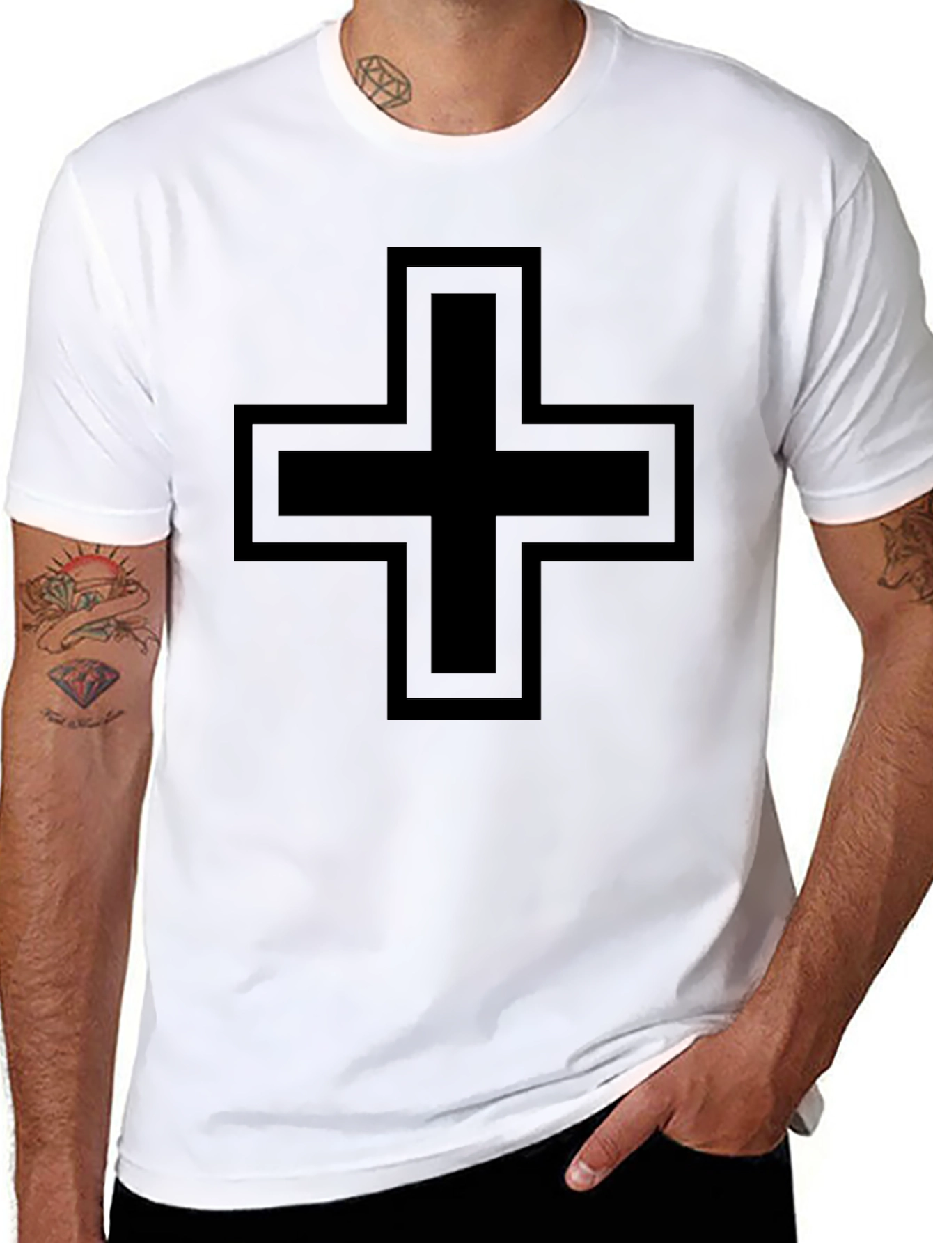 Modern Black Cross Graphic T-Shirt