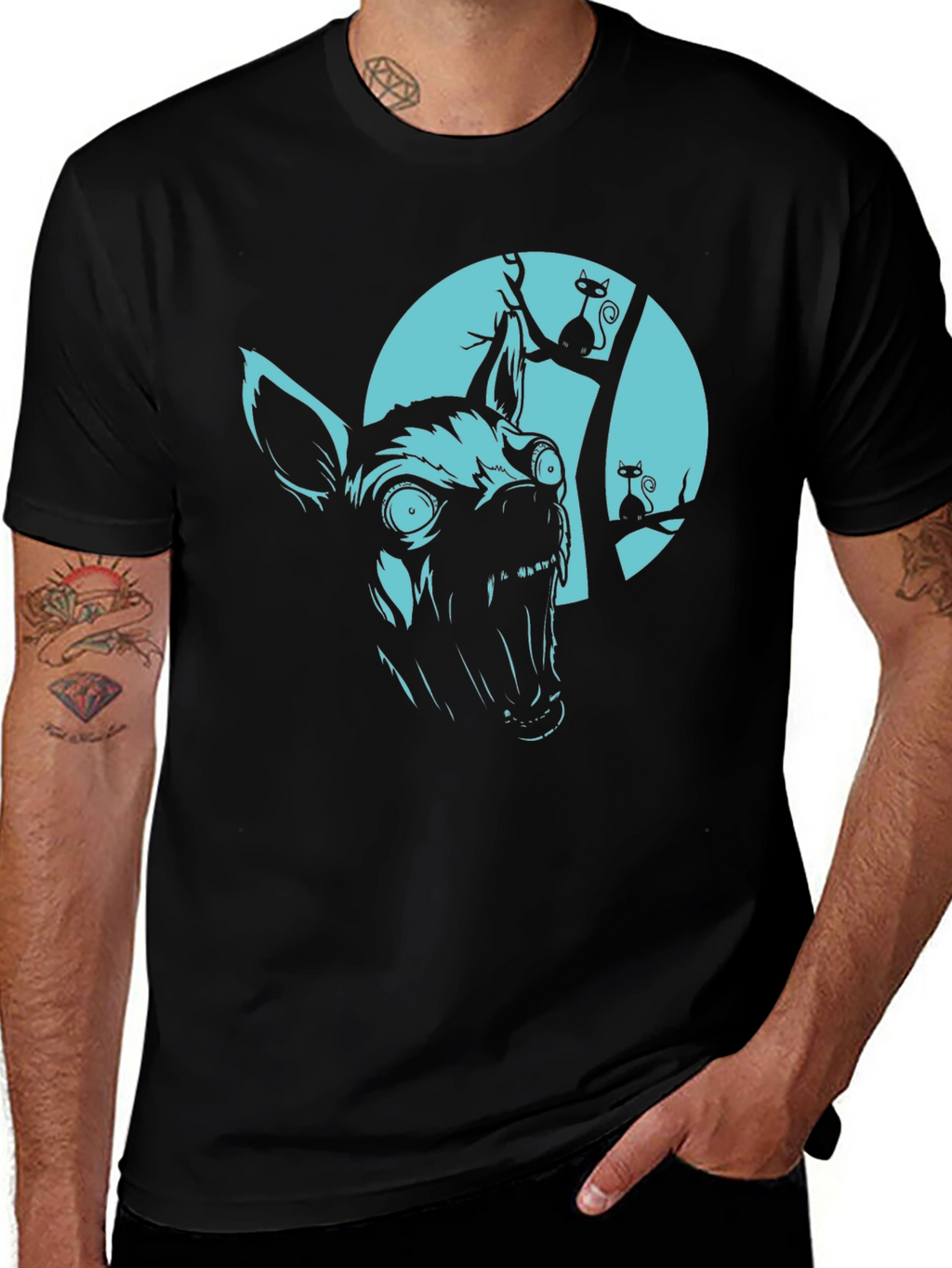 Mens Halloween Dog & Cat Graphic Tee