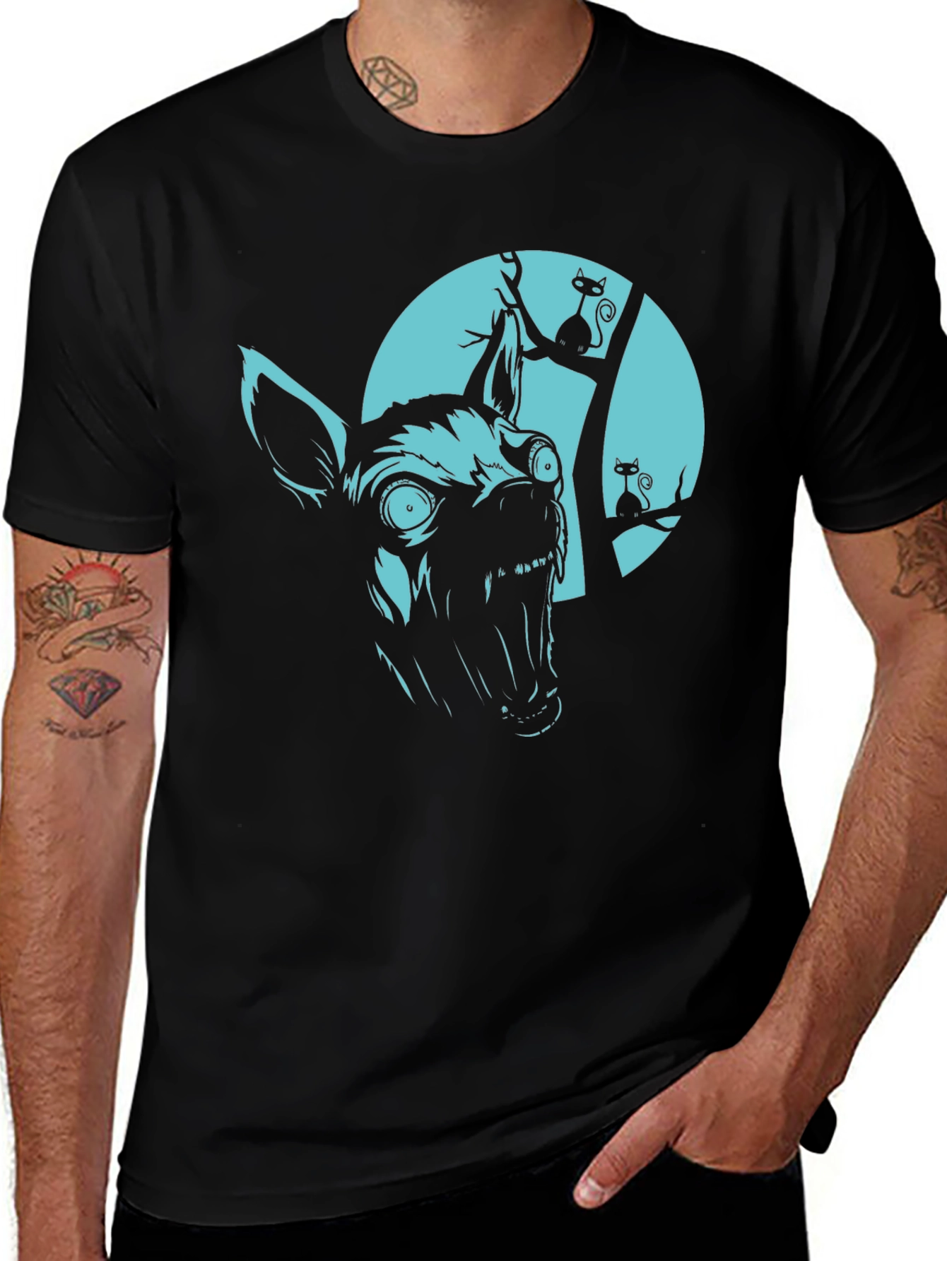 Mens Halloween Dog & Cat Graphic Tee
