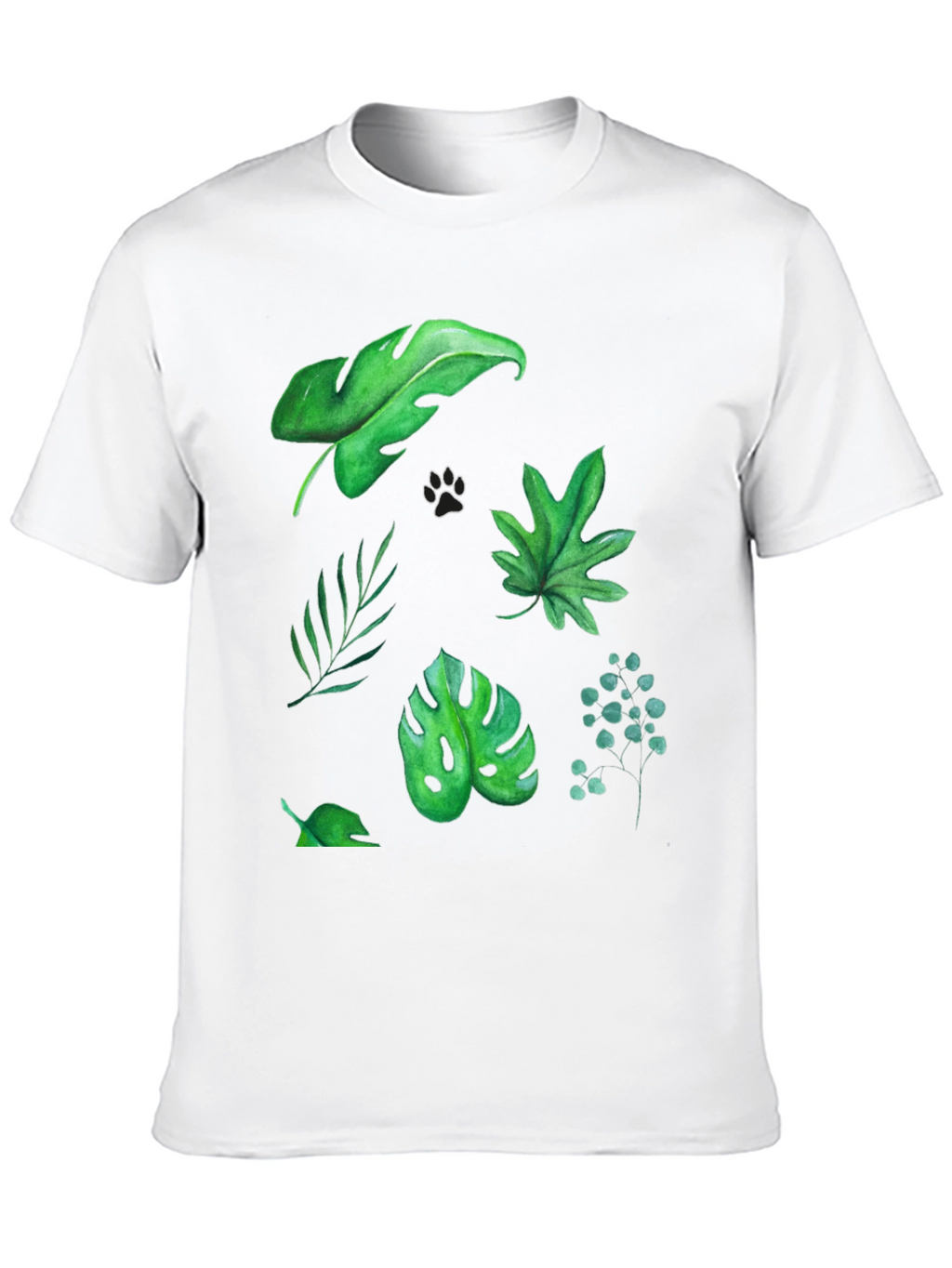 Leaf Print Tee - Black Cotton T-Shirt