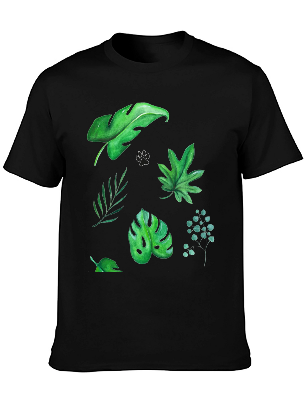 Leaf Print Tee - Black Cotton T-Shirt