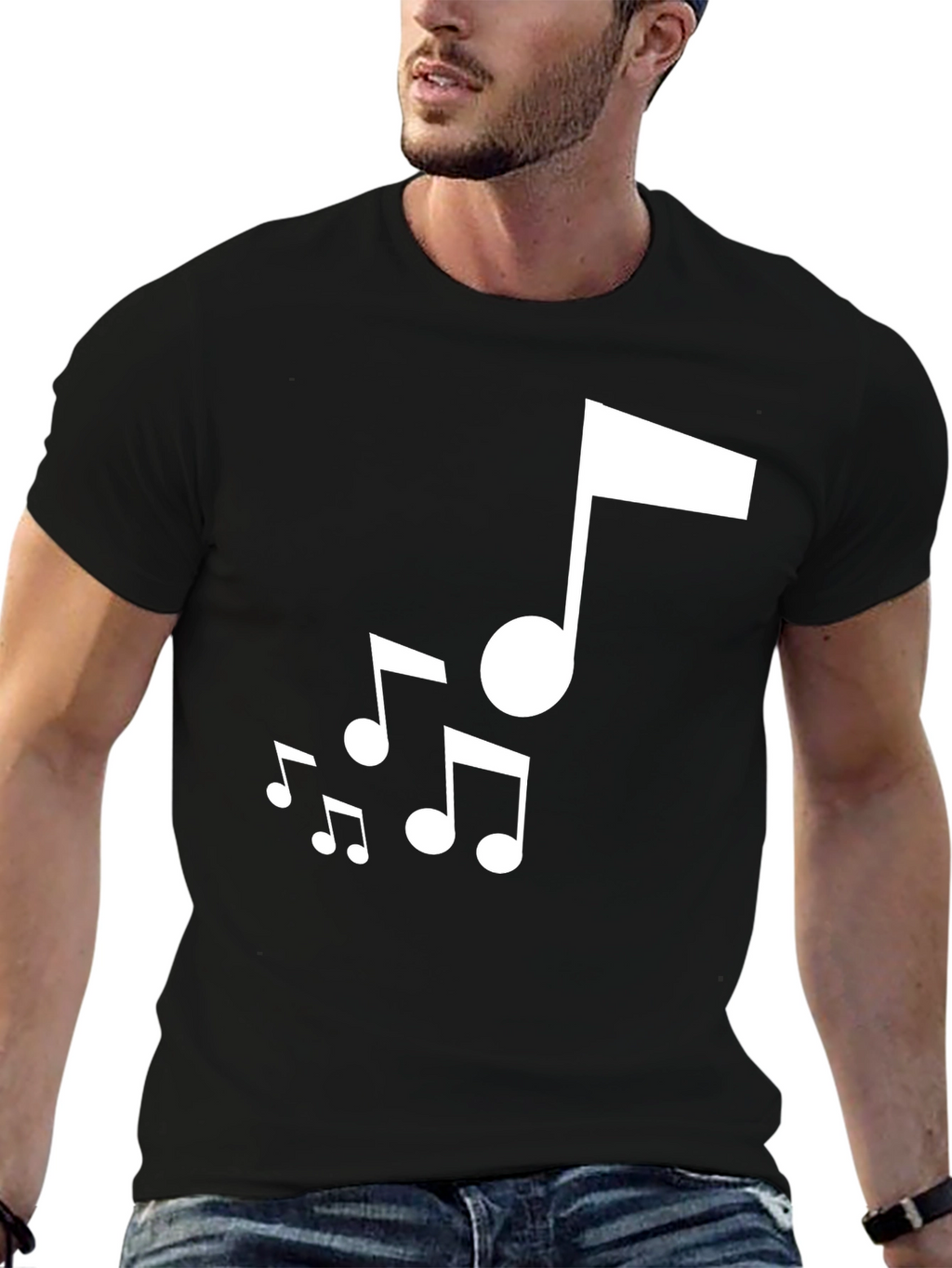 Musical Notes Graphic Black T-Shirt