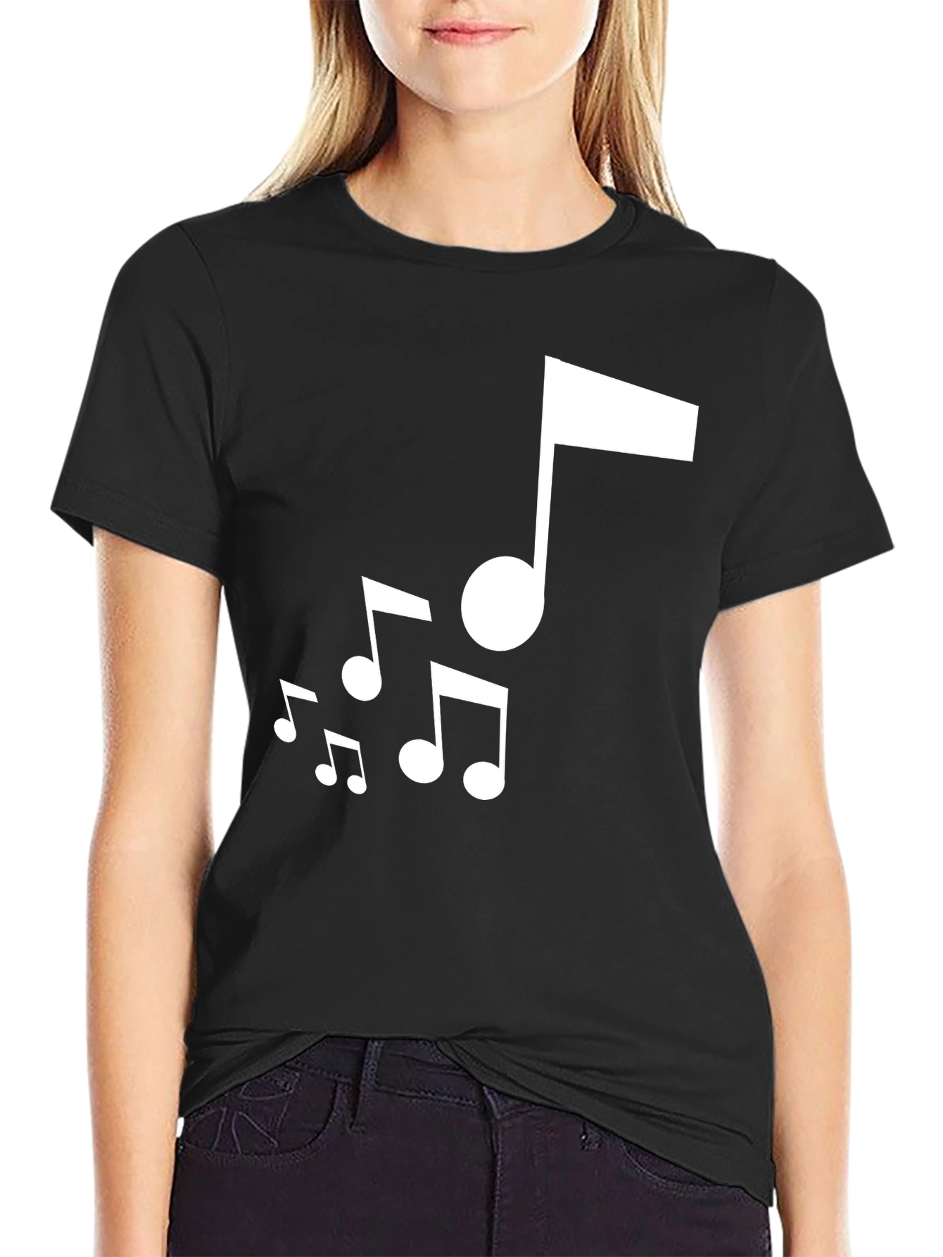 Musical Notes Graphic Black T-Shirt