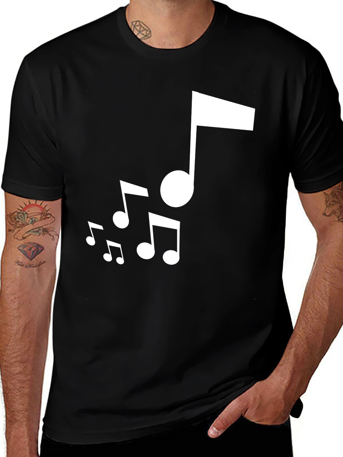 Musical Notes Graphic Black T-Shirt