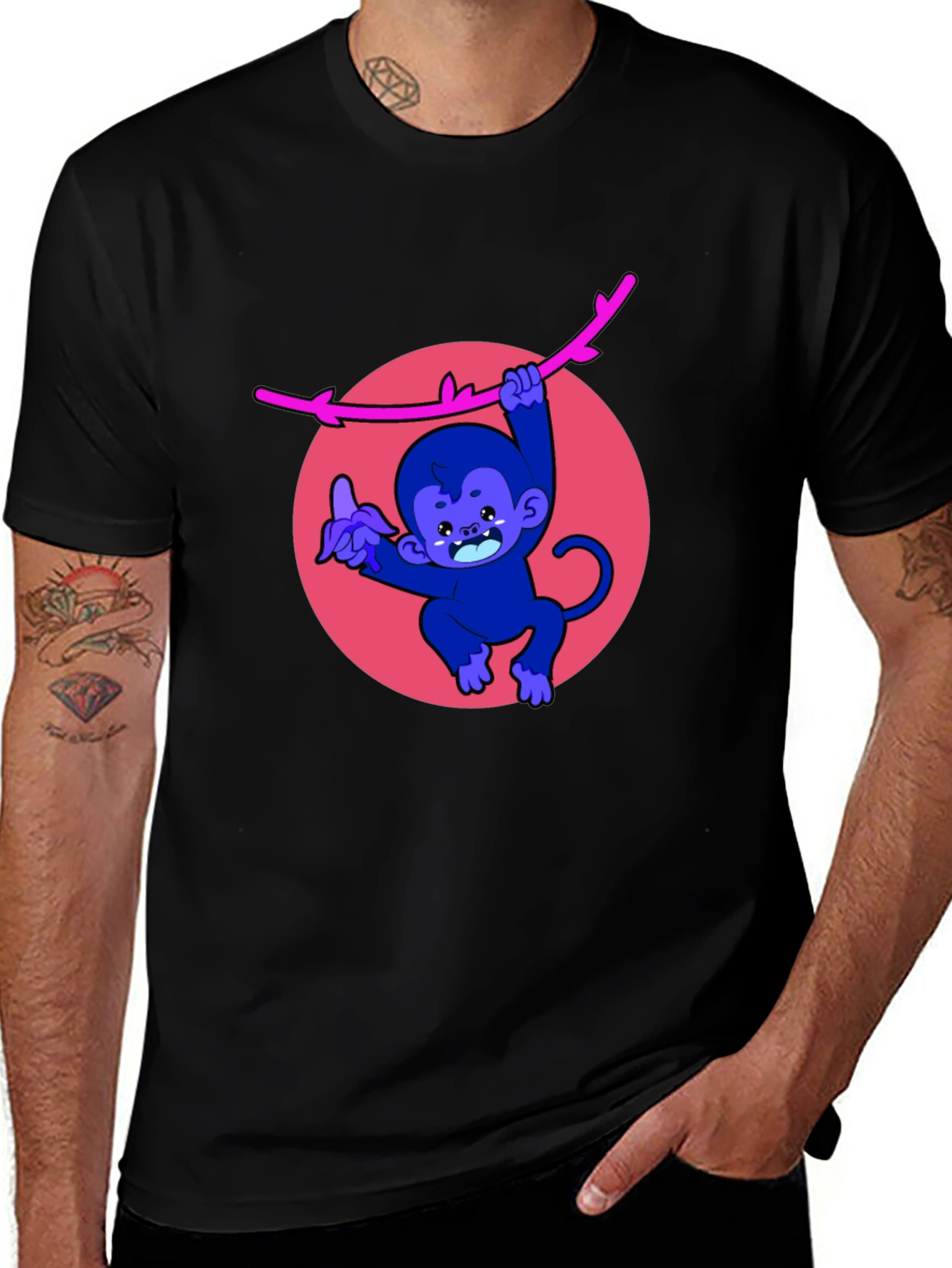 Monkey on a Branch Graphic Tee - Mens Black T-Shirt