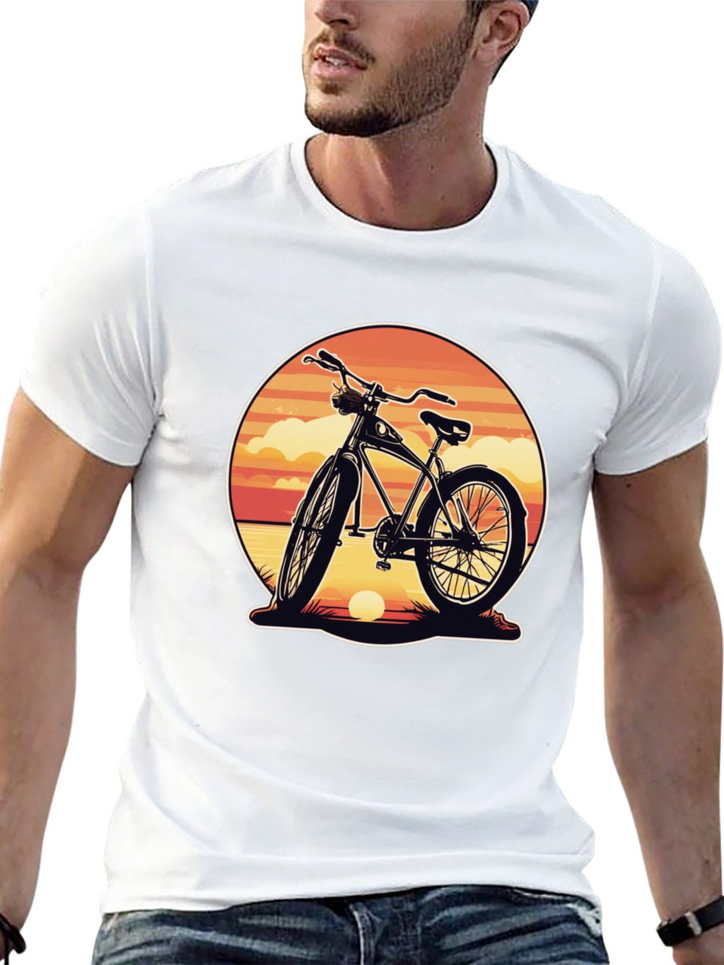 Retro Bicycle Sunset Graphic Tee - Classic Black Shirt