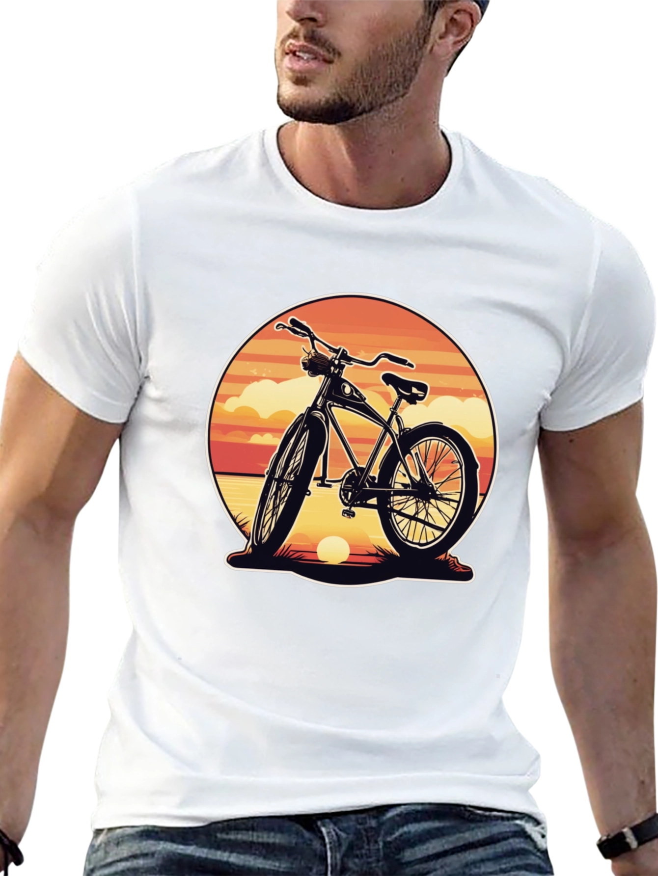 Retro Bicycle Sunset Graphic Tee - Classic Black Shirt