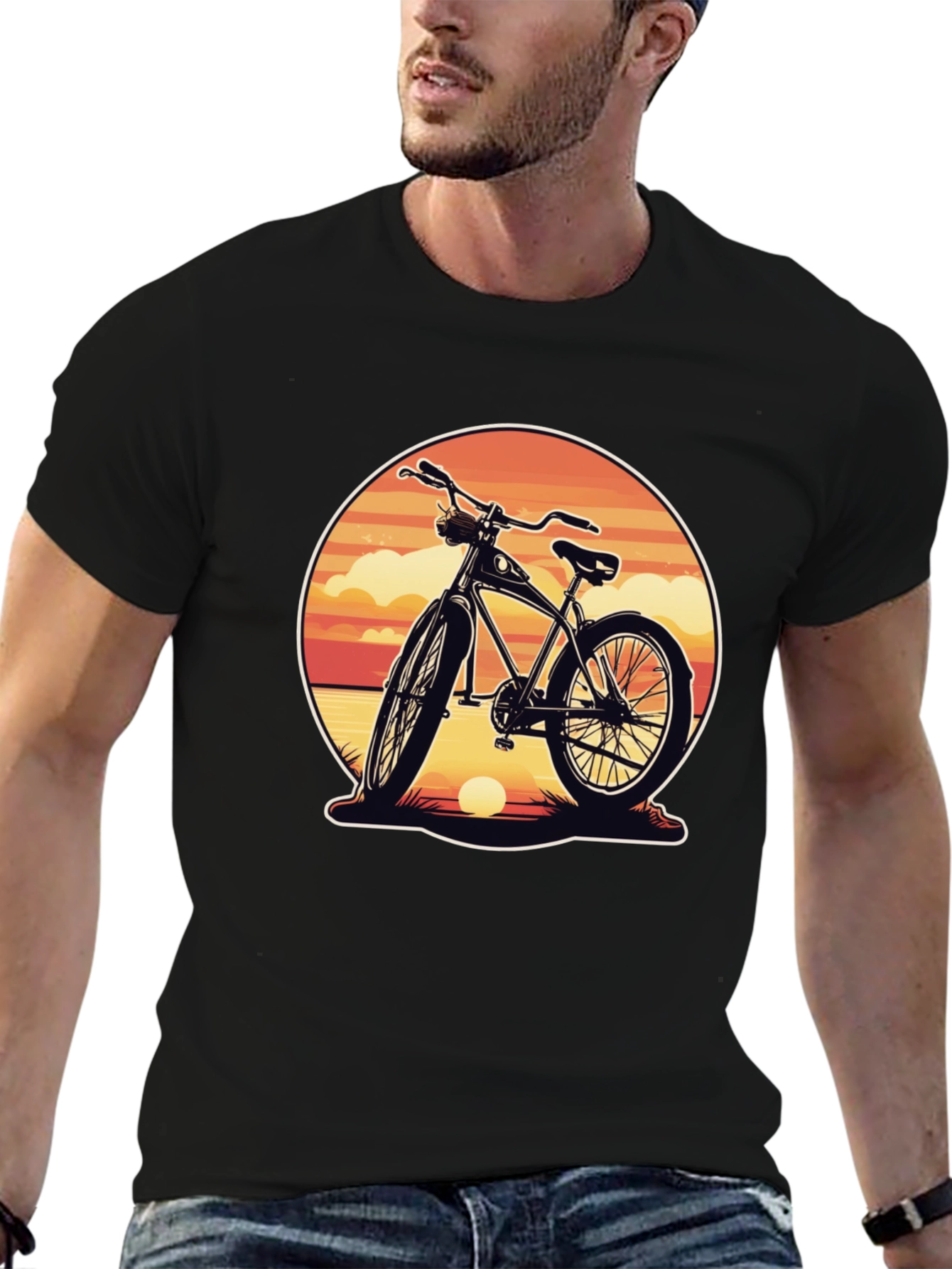 Retro Bicycle Sunset Graphic Tee - Classic Black Shirt