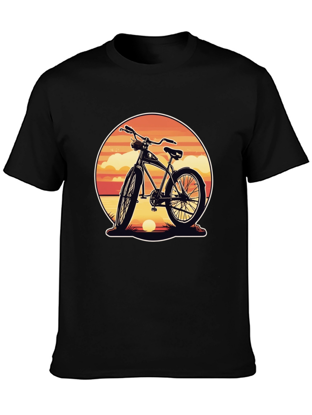 Retro Bicycle Sunset Graphic Tee - Classic Black Shirt