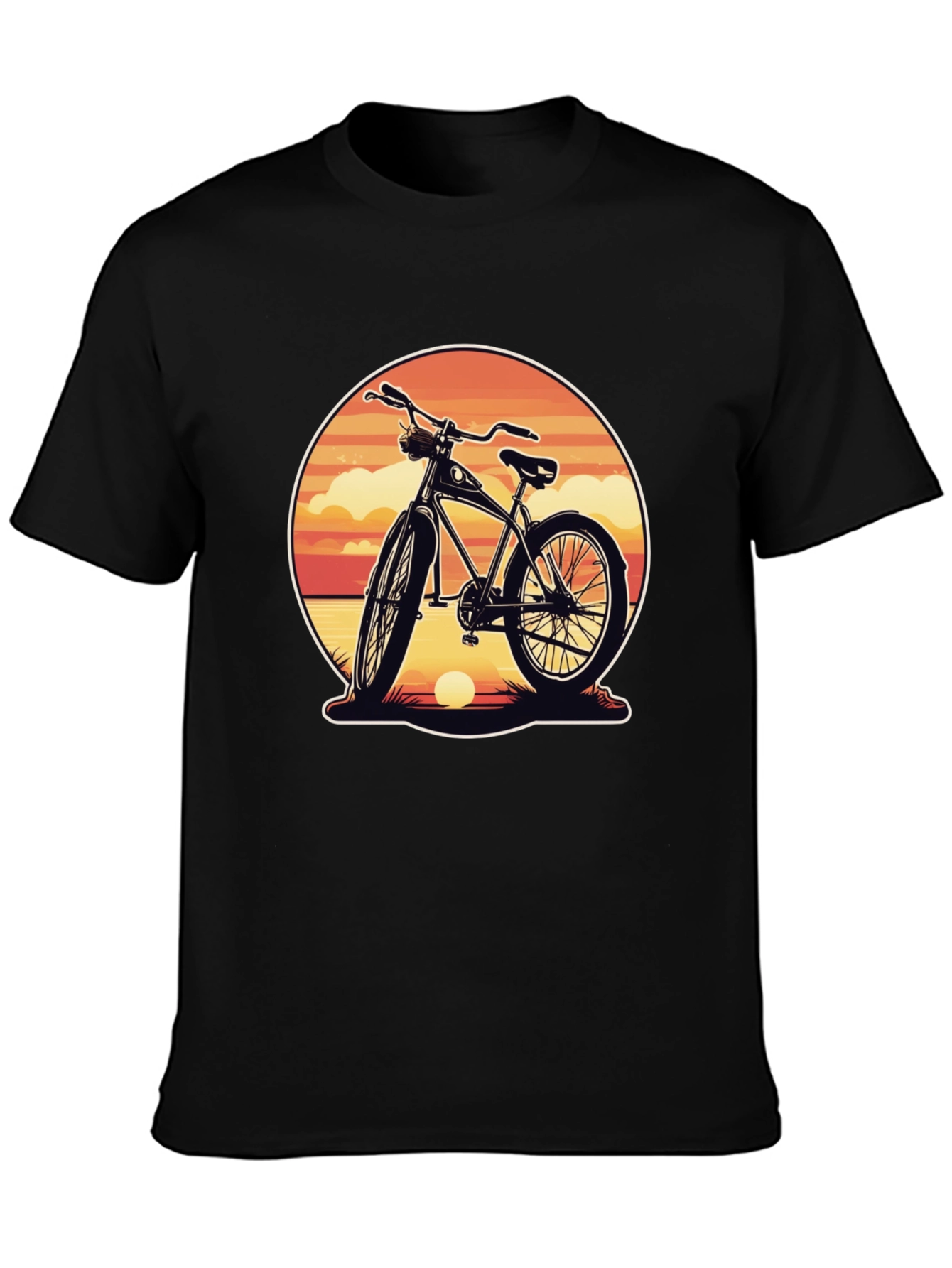 Retro Bicycle Sunset Graphic Tee - Classic Black Shirt