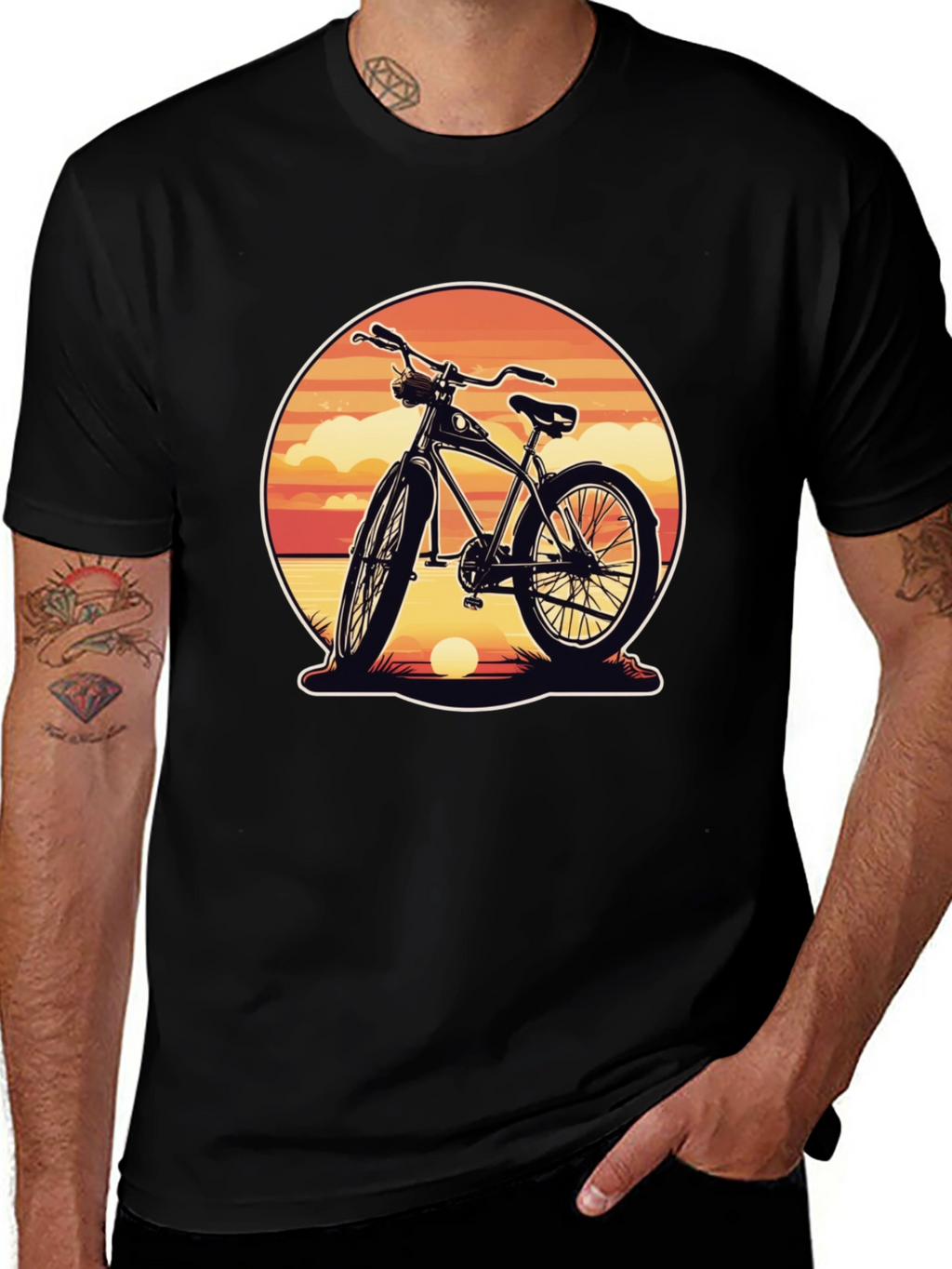 Retro Bicycle Sunset Graphic Tee - Classic Black Shirt