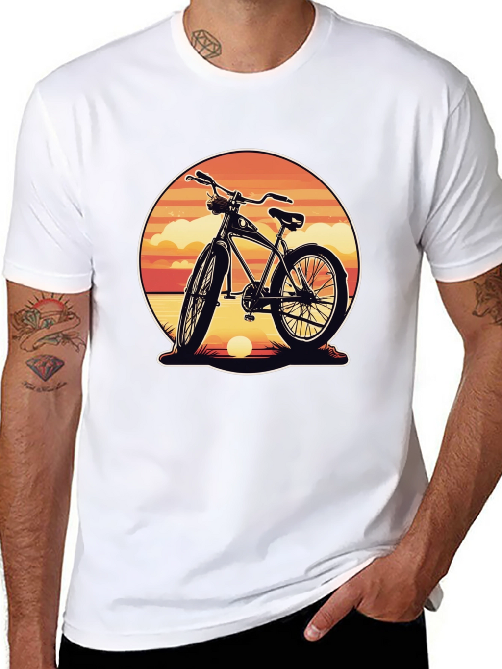 Retro Bicycle Sunset Graphic Tee - Classic Black Shirt