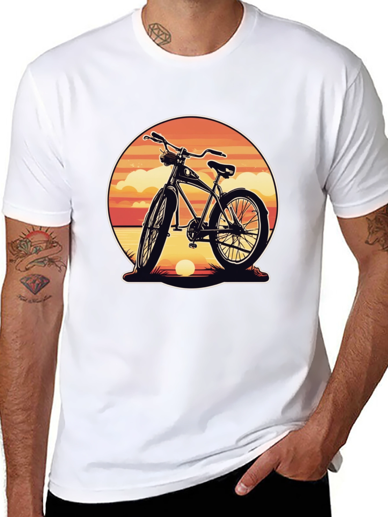 Retro Bicycle Sunset Graphic Tee - Classic Black Shirt