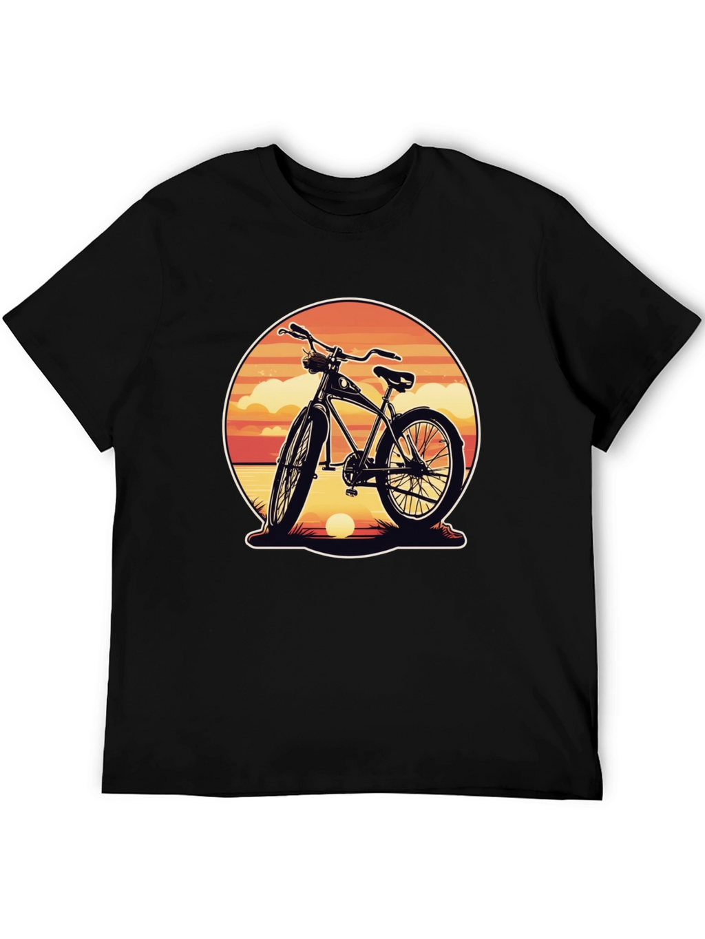 Retro Bicycle Sunset Graphic Tee - Classic Black Shirt
