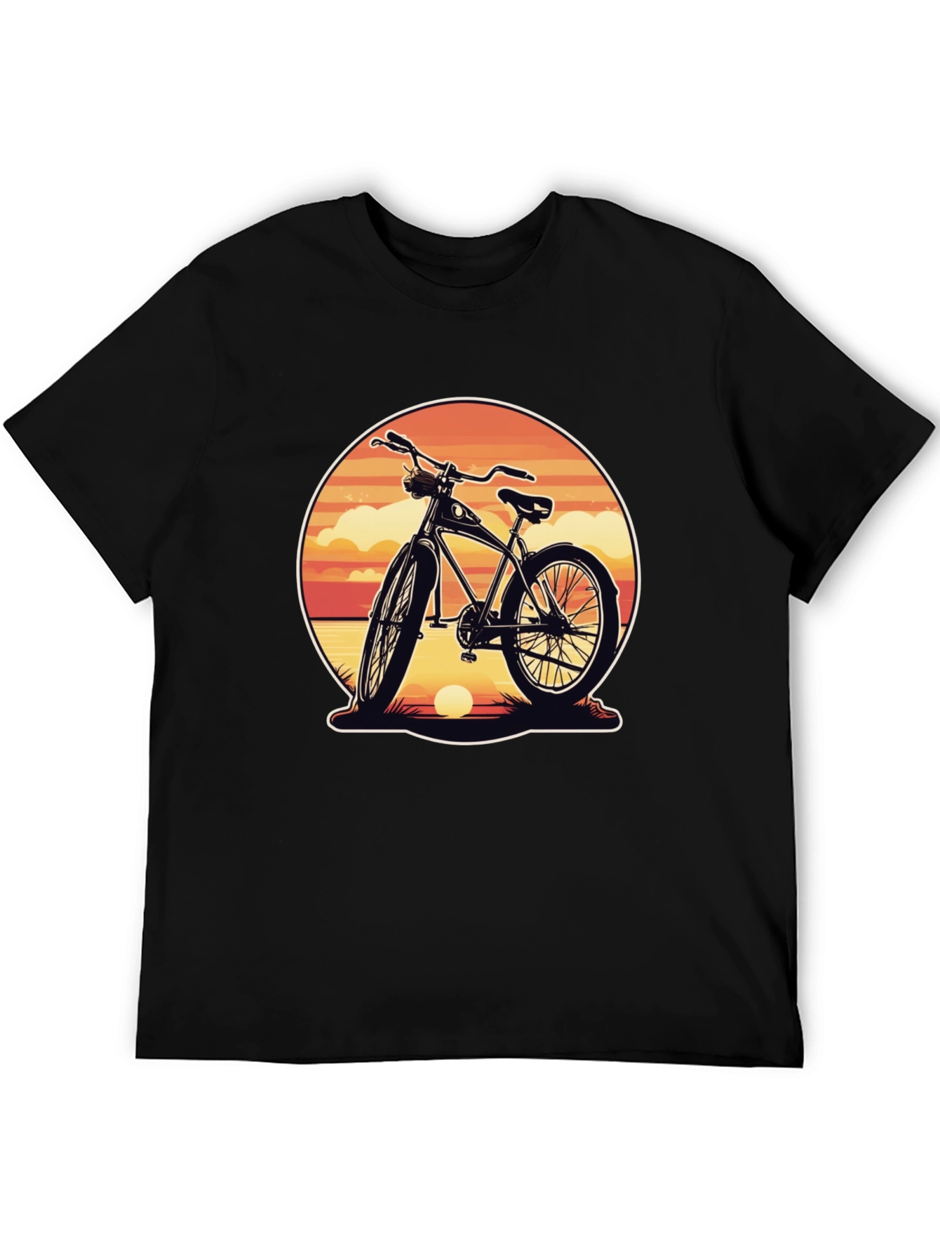 Retro Bicycle Sunset Graphic Tee - Classic Black Shirt