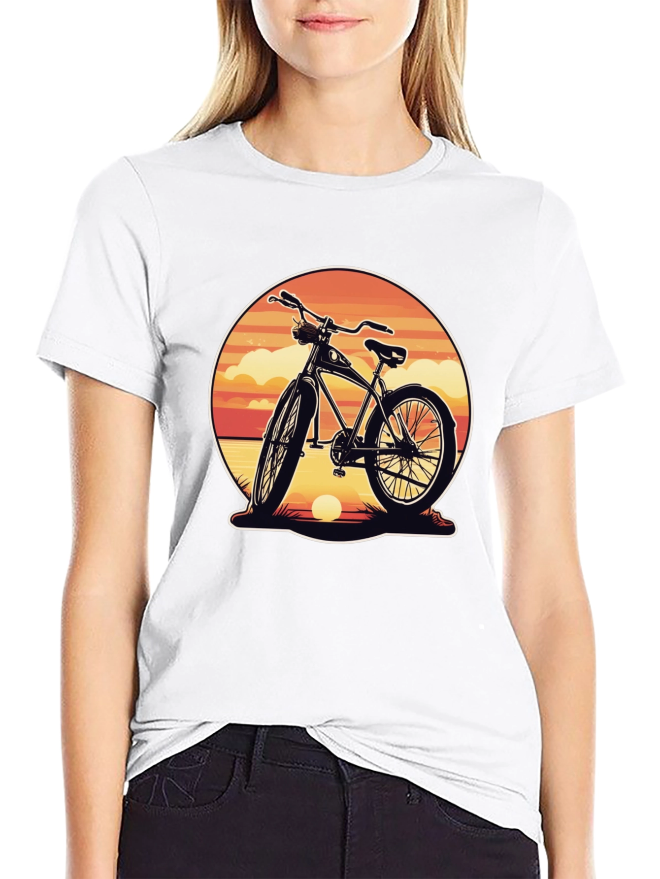 Retro Bicycle Sunset Graphic Tee - Classic Black Shirt
