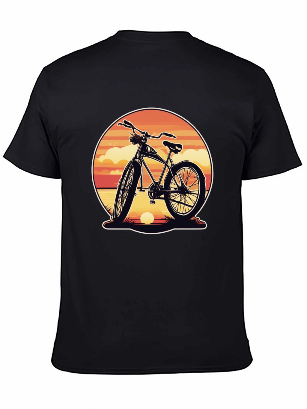Retro Bicycle Sunset Graphic Tee - Classic Black Shirt
